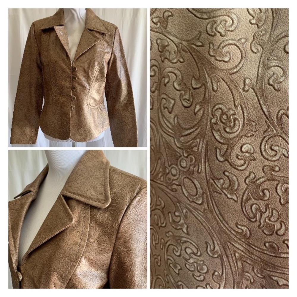 Red Novelty Leather Blazer with Embossed Print